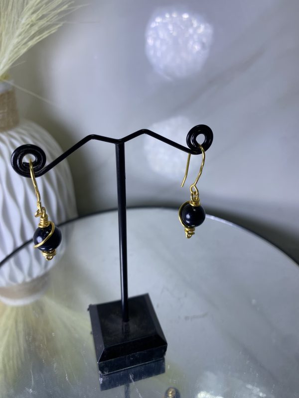 Sochi’s Éclat Essence Mini Earrings – Black Bead Edition (Gold Wire) - Image 2