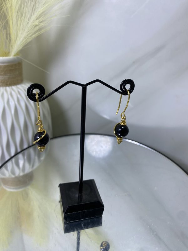 Sochi’s Éclat Essence Mini Earrings – Black Bead Edition (Gold Wire) - Image 3
